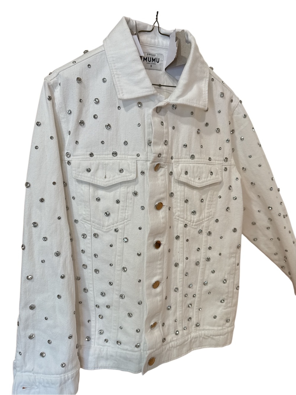 MuMuWhite Denim Jacket with Silver Studs